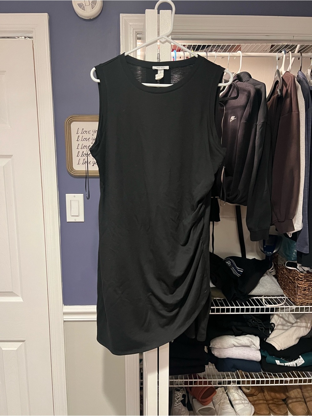 Nine West Black Sleeveless Ruched Side Dress